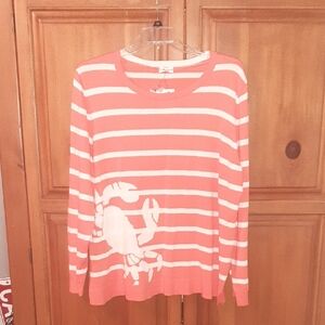 crown & ivy Coral and White Striped Top